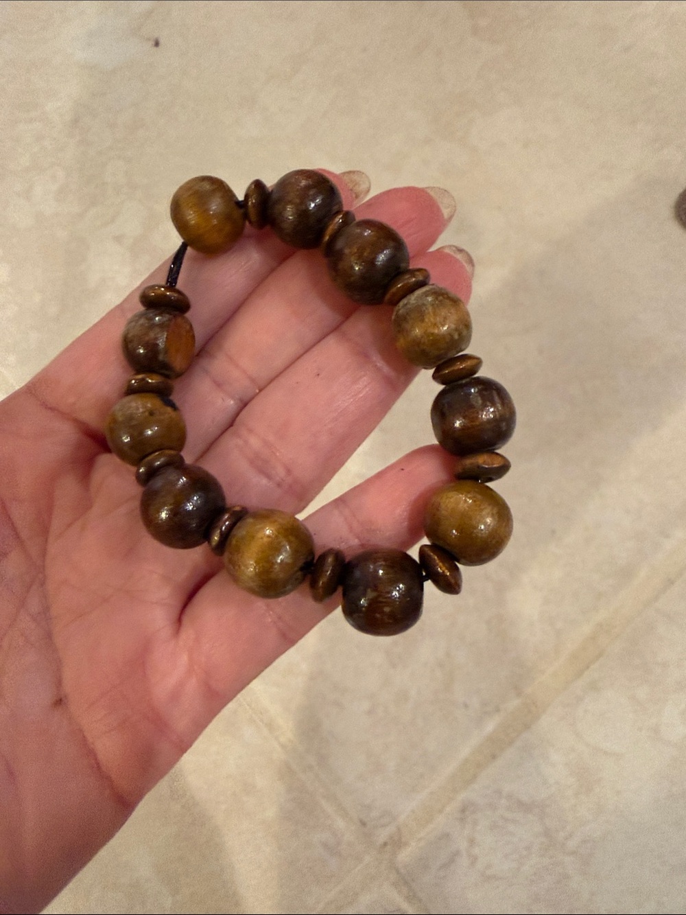 Handcrafted Wooden Bead Stretch Bracelet – Brown